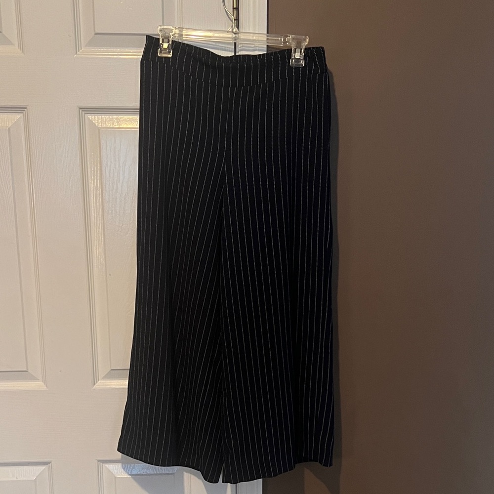 Blue Pinstripe Wide-Leg Pants
